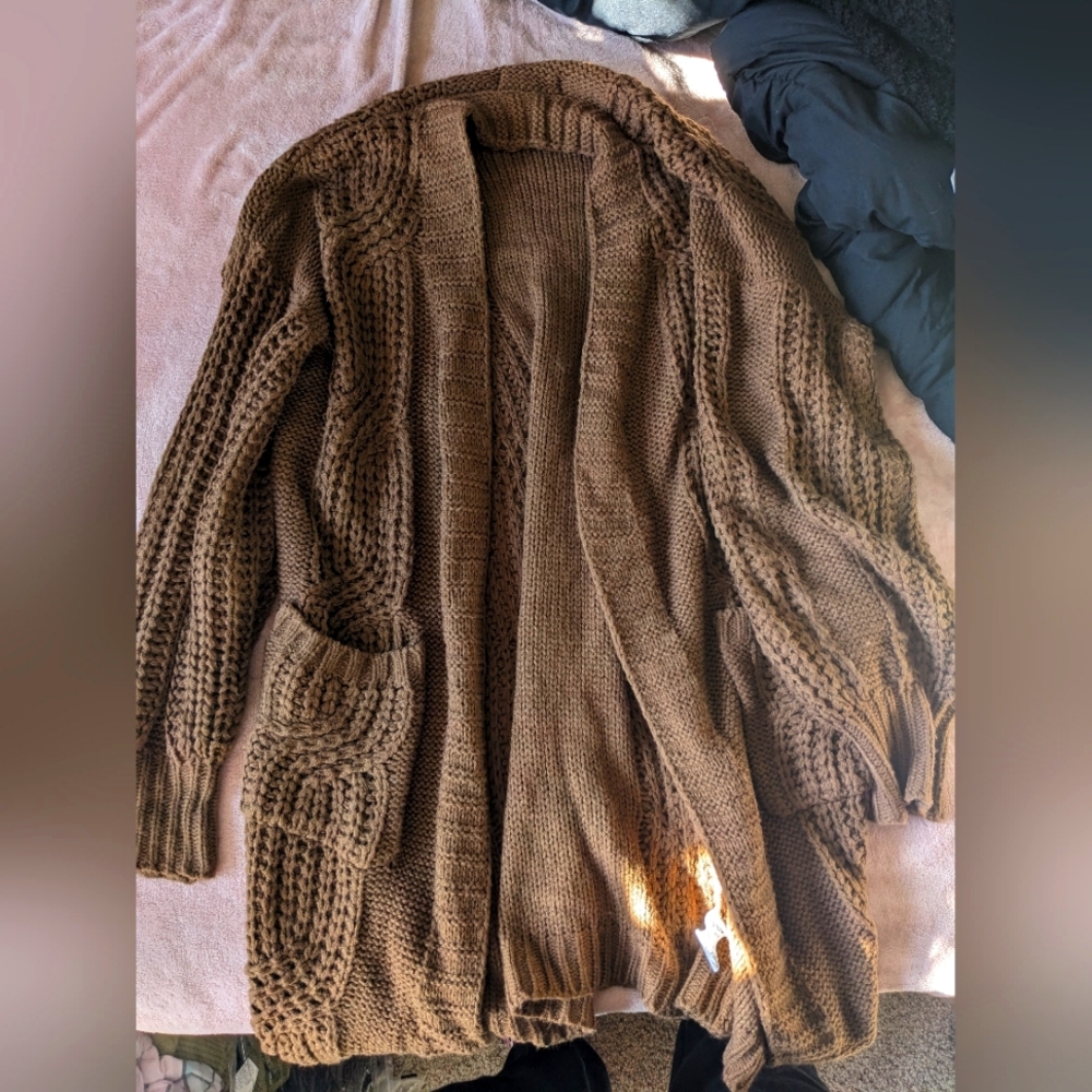 Shein knit brown cardigan with pockets